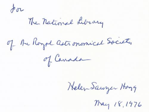 Helen Sawyer Hogg Autograph