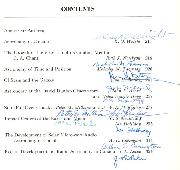 Autographed Table of Contents